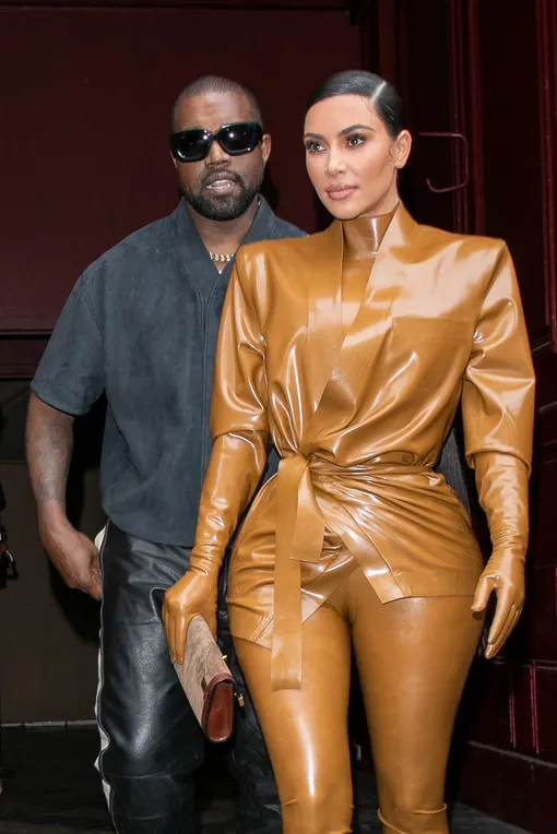 PARIS, FRANCE — MARCH 01: Kim Kardashian West and husband Kanye West leave K.West's Sunday Service At Theatre Des Bouffes Du Nord — Paris Fashion Week Womenswear Fall/Winter 2020/2021 on March 01, 2020 in Paris, France. (Photo by Marc Piasecki/WireImage/Getty Images