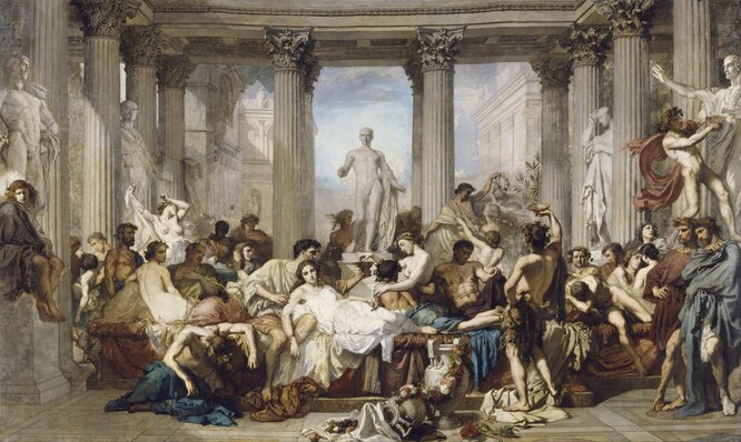 Оргии в Риме генерал и Император трахают голодных пленниц во все щелки групповая ебля